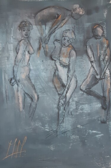 Drawing titled "Esquisse bleue" by Marie Pascale Martins, Original Artwork, Charcoal