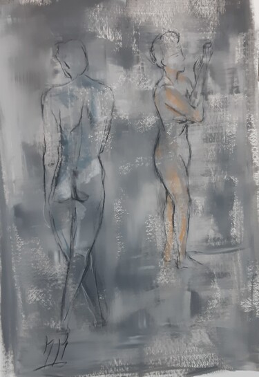 Drawing titled "Esquisse  2 femmes…" by Marie Pascale Martins, Original Artwork, Charcoal