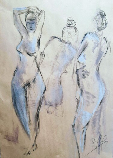 Painting titled "Nu 4 duo" by Marie Pascale Martins, Original Artwork, Chalk