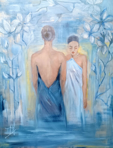 Painting titled "Soeurs" by Marie Pascale Martins, Original Artwork, Oil Mounted on Wood Stretcher frame
