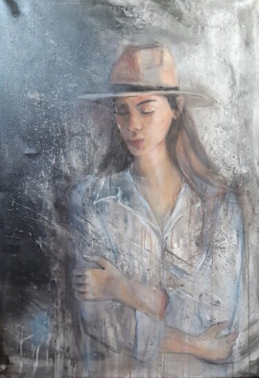 Painting titled "femme au chapeau" by Marie Pascale Martins, Original Artwork, Acrylic