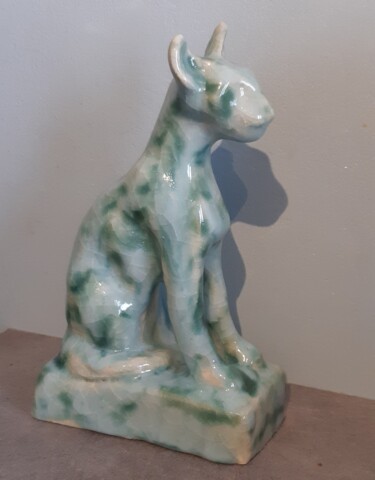 Sculpture titled "Chat emaux Ice" by Marie Pascale Martins, Original Artwork, Ceramics