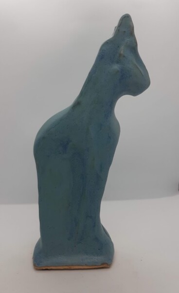 Skulptur mit dem Titel "chat bleu vert" von Marie Pascale Martins, Original-Kunstwerk, Keramik