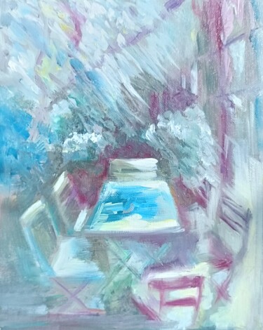 Painting titled "Invitation au jardin" by Marie Pascale Martins, Original Artwork, Oil Mounted on Cardboard