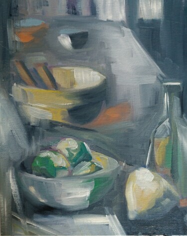 Painting titled "Cuisine d'été" by Marie Pascale Martins, Original Artwork, Oil