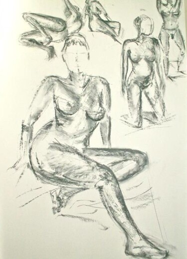 Zeichnungen mit dem Titel "silouhettes fusain" von Marie Pascale Martins, Original-Kunstwerk, Kohle