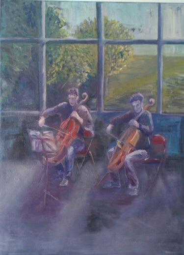 Painting titled "les violoncellistes" by Marie Pascale Martins, Original Artwork, Oil