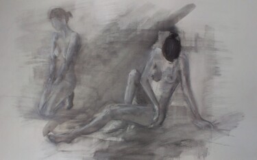 Drawing titled "nus femme, fusain" by Marie Pascale Martins, Original Artwork, Charcoal
