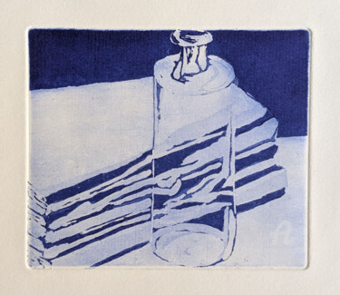 Printmaking titled "Attente (bleu)" by Marie-Paule Demarquez, Original Artwork, Etching