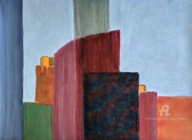 Pintura titulada "Structures vertical…" por Marie-Paule Demarquez, Obra de arte original, Acrílico
