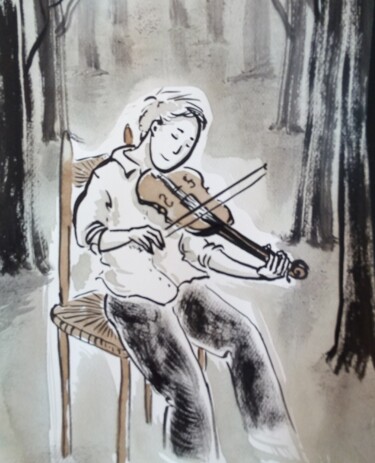 Desenho intitulada "celui qui jouait po…" por Marie Pendelio, Obras de arte originais, Tinta
