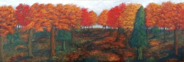 Painting titled "forêt d'automne" by Marie Pendelio, Original Artwork, Oil Mounted on Wood Stretcher frame