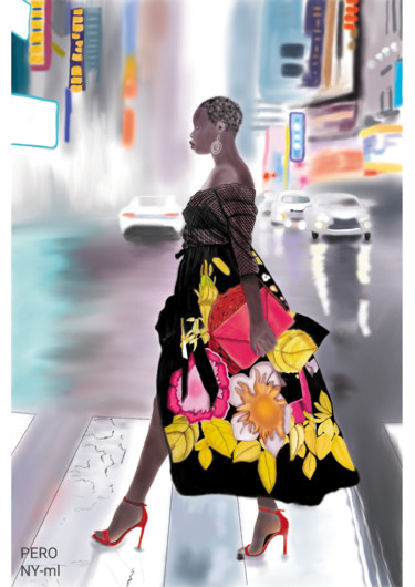 Painting titled "A model in New York" by Marie Perony, Original Artwork, Digital Painting Mounted on Wood Stretcher frame
