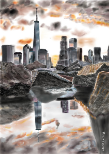 Painting titled "New york Rocks" by Marie Perony, Original Artwork, Digital Painting