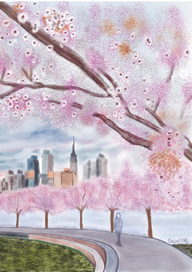 Digital Arts titled "New York Blossoms" by Marie Perony, Original Artwork, Digital Painting