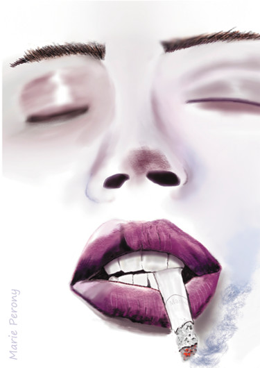 Digitale Kunst mit dem Titel "Pause cigarette" von Marie Perony, Original-Kunstwerk, Digitale Malerei