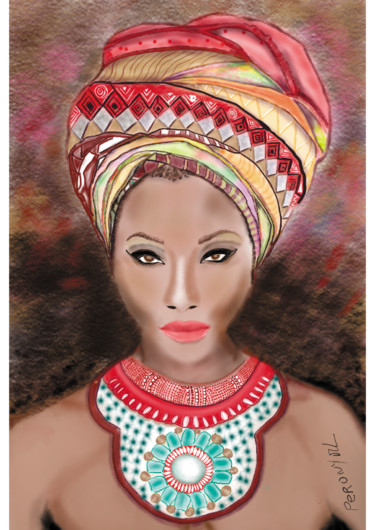 Digital Arts titled "Femme au turban" by Marie Perony, Original Artwork, Digital Painting