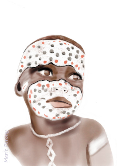 Malerei mit dem Titel "Tribal 4, Enfant" von Marie Perony, Original-Kunstwerk, Digitale Malerei