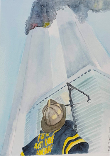 제목이 "Fireman at WTC"인 미술작품 Marie Perony로, 원작, 수채화