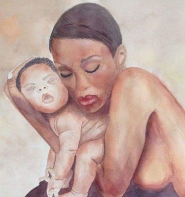 Peinture intitulée "Motherhood" par Marie Perony, Œuvre d'art originale, Aquarelle