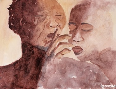 Painting titled "Father and son" by Marie Perony, Original Artwork, Watercolor