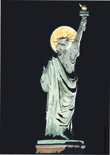 Digital Arts titled "Statue de la liberte" by Marie Perony, Original Artwork, Digital Painting