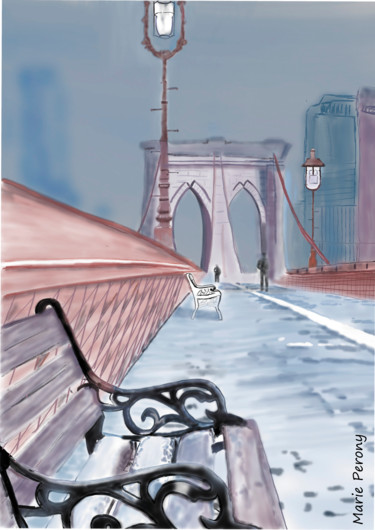 Digital Arts με τίτλο "Brooklynn Bridge un…" από Marie Perony, Αυθεντικά έργα τέχνης, Ψηφιακή ζωγραφική