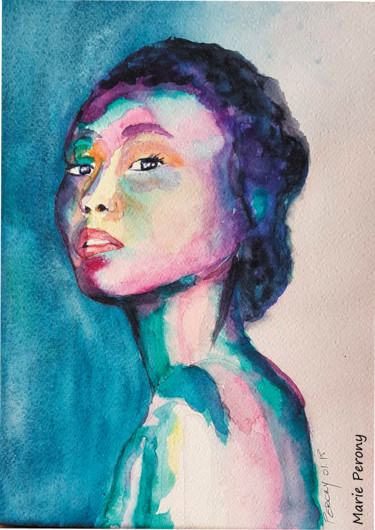 Painting titled "Femme aux couleurs" by Marie Perony, Original Artwork, Watercolor