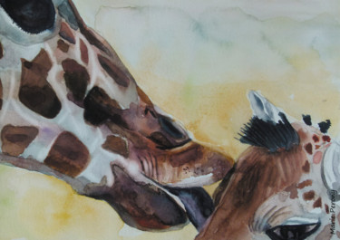 Schilderij getiteld "Girafes" door Marie Perony, Origineel Kunstwerk, Aquarel