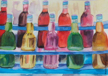 Painting titled "Bouteilles" by Marie Perony, Original Artwork, Watercolor