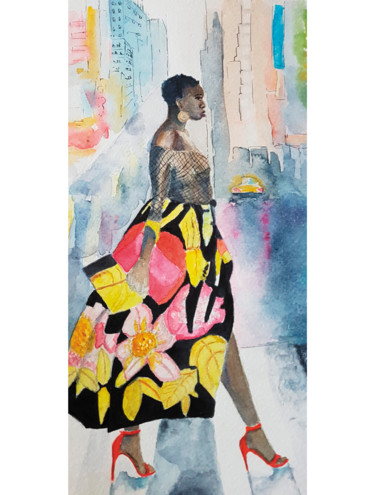 Peinture intitulée "A model in New York…" par Marie Perony, Œuvre d'art originale, Aquarelle