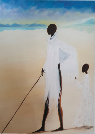 Malerei mit dem Titel "Homme et enfant Mas…" von Marie Perony, Original-Kunstwerk, Öl