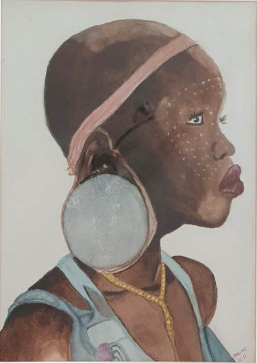 Malerei mit dem Titel "Femme au bandeau" von Marie Perony, Original-Kunstwerk, Aquarell