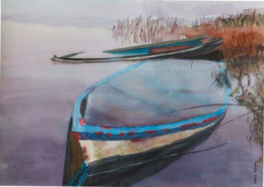 Pintura titulada "Barque coulée" por Marie Perony, Obra de arte original, Acuarela