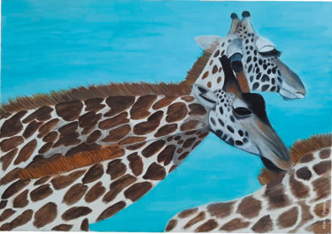 Painting titled "Famille girafes" by Marie Perony, Original Artwork, Oil