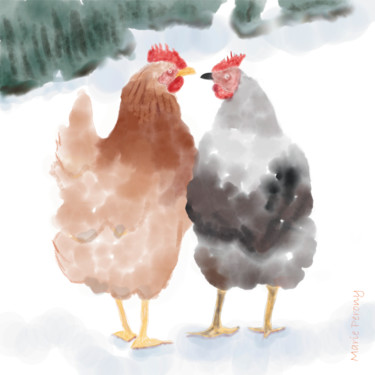 Painting titled "Mes poulettes" by Marie Perony, Original Artwork, Digital Painting