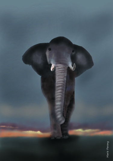 Painting titled "Elephant" by Marie Perony, Original Artwork, Digital Painting