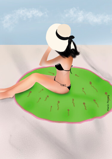 Painting titled "Lolita à la plage" by Marie Perony, Original Artwork, Digital Painting