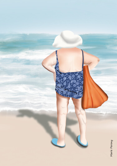 Peinture intitulée "Mémé face à la mer" par Marie Perony, Œuvre d'art originale, Peinture numérique
