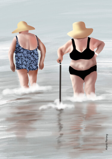 Peinture intitulée "2 mémés qui se sépa…" par Marie Perony, Œuvre d'art originale, Peinture numérique