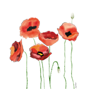Painting titled "Coquelicots" by Marie Perony, Original Artwork, Digital Painting