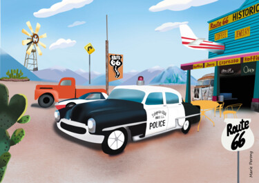 Painting titled "Sur la route 66" by Marie Perony, Original Artwork, Digital Painting