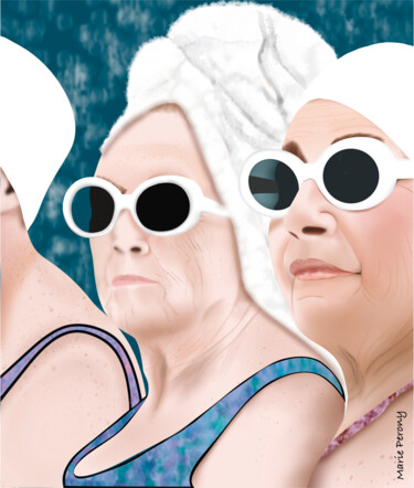 Painting titled "Les mamies au spa" by Marie Perony, Original Artwork, Digital Painting