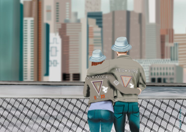 Картина под названием "Couple devant Skyli…" - Marie Perony, Подлинное произведение искусства, Цифровая живопись