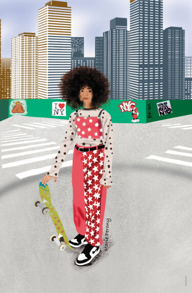 Картина под названием "New-York skate" - Marie Perony, Подлинное произведение искусства, Цифровая живопись