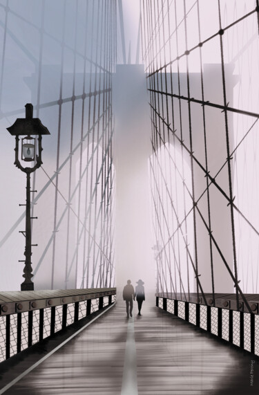 Painting titled "Couple sur Brooklyn…" by Marie Perony, Original Artwork, Digital Painting