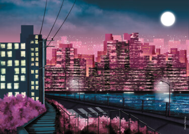 Картина под названием "In the city" - Marie Perony, Подлинное произведение искусства, Цифровая живопись