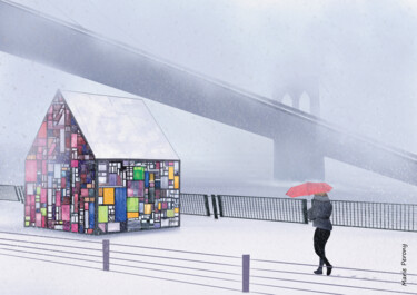 Картина под названием "House of Brooklyn B…" - Marie Perony, Подлинное произведение искусства, Цифровая живопись