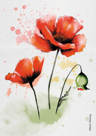 Painting titled "Coquelicots 2024" by Marie Perony, Original Artwork, Digital Painting