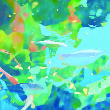 Картина под названием "Les poissons à l'om…" - Marie-Pierre Autonne, Подлинное произведение искусства, Масло Установлен на Д…